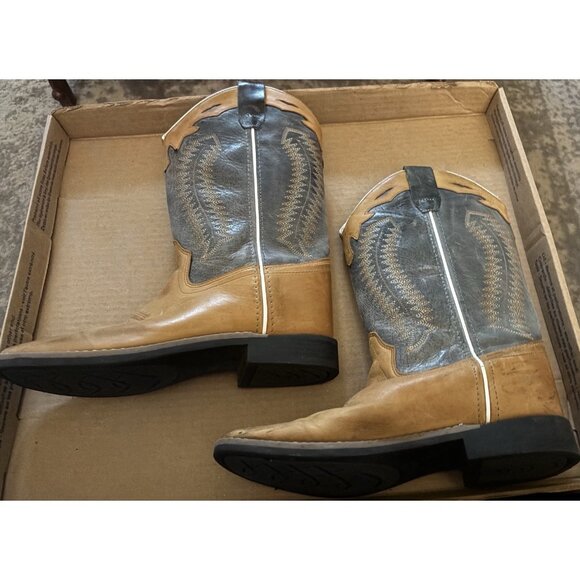 Cody James TAN/BLUE Square Toe Western Cowboy Boots BIG KID Size 6D - Picture 2 of 6